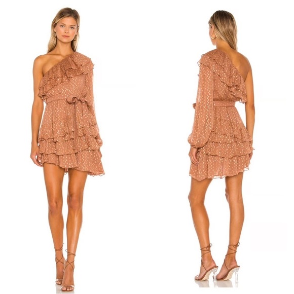 New! Rocco Sand Aine One Shoulder Belted Mini Dress ✨ Medium NWT! - Picture 2 of 16